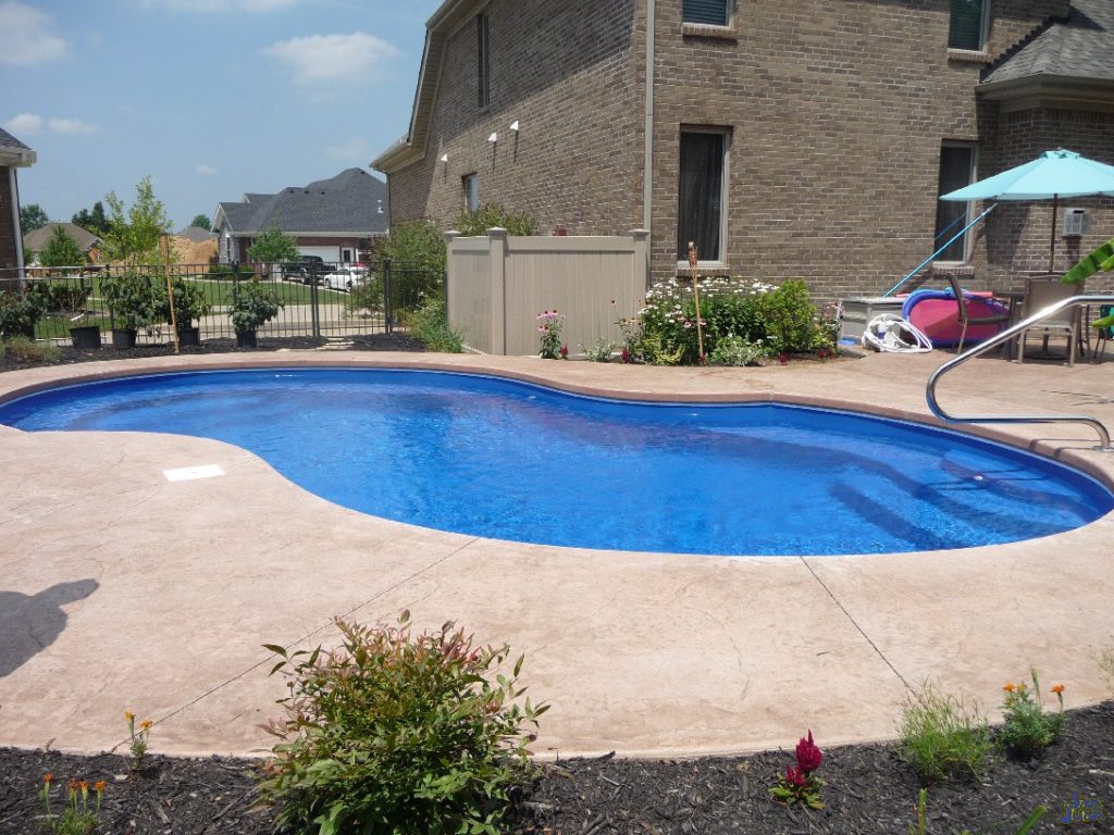 The Venetian fiberglass pool has an overall length of 28' and a width of 14' 10". This gives us a maximum surface area of 311 SQFT. With a body of water that small, our gallon size is only 9,500 Gallons. This is a small pool capable of delivering exceptional energy savings. Not only are you saving on backyard space, but your wallet will thank you for a lower electric bill than a larger swimming pool.